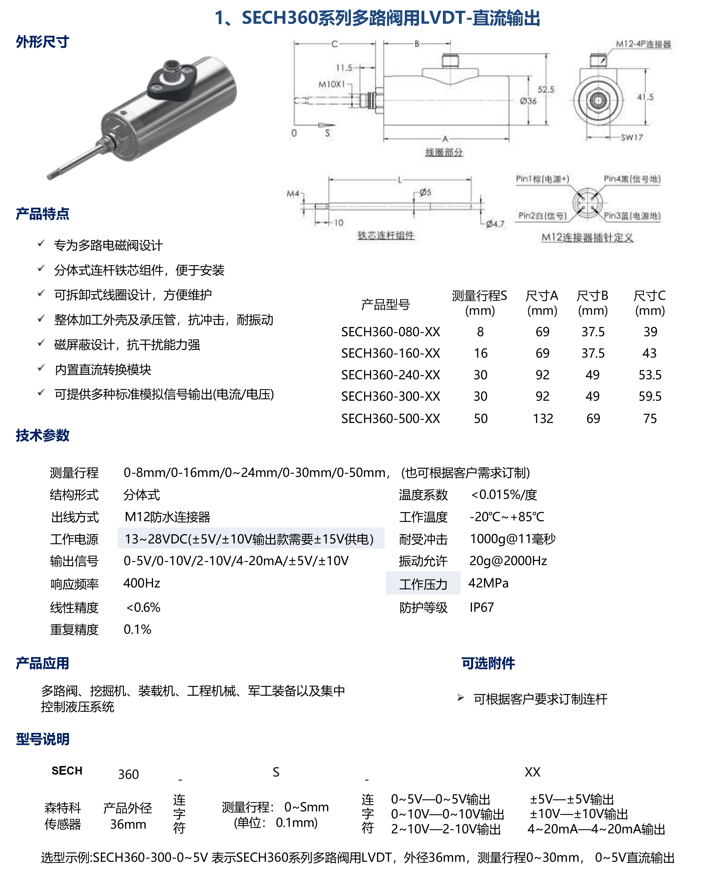 SECH360系列多路閥用LVDT-直流輸出